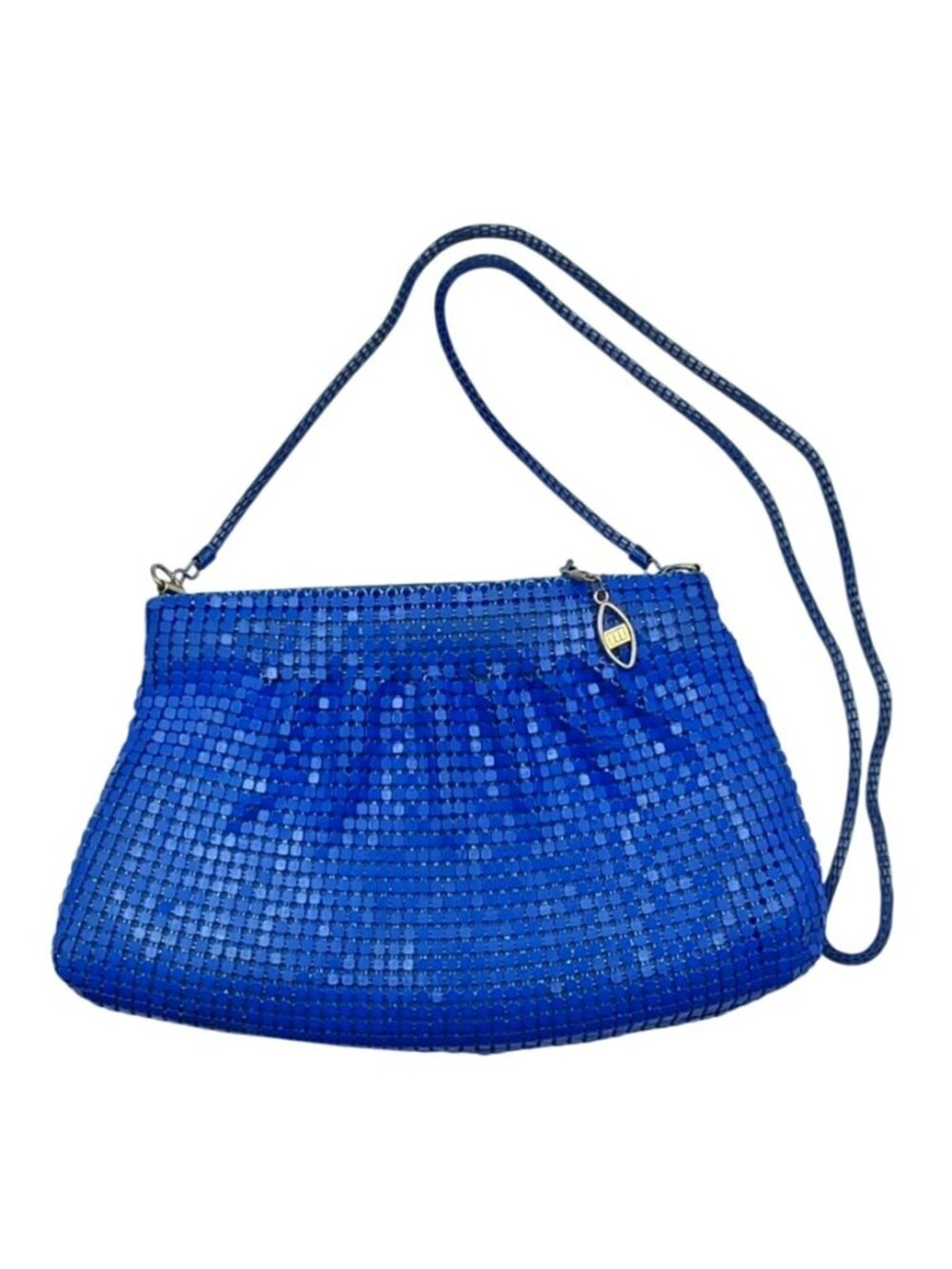 Vintage Blue Mesh Evening Cocktail Shoulder Bag Metallic Purse Zipper Closure